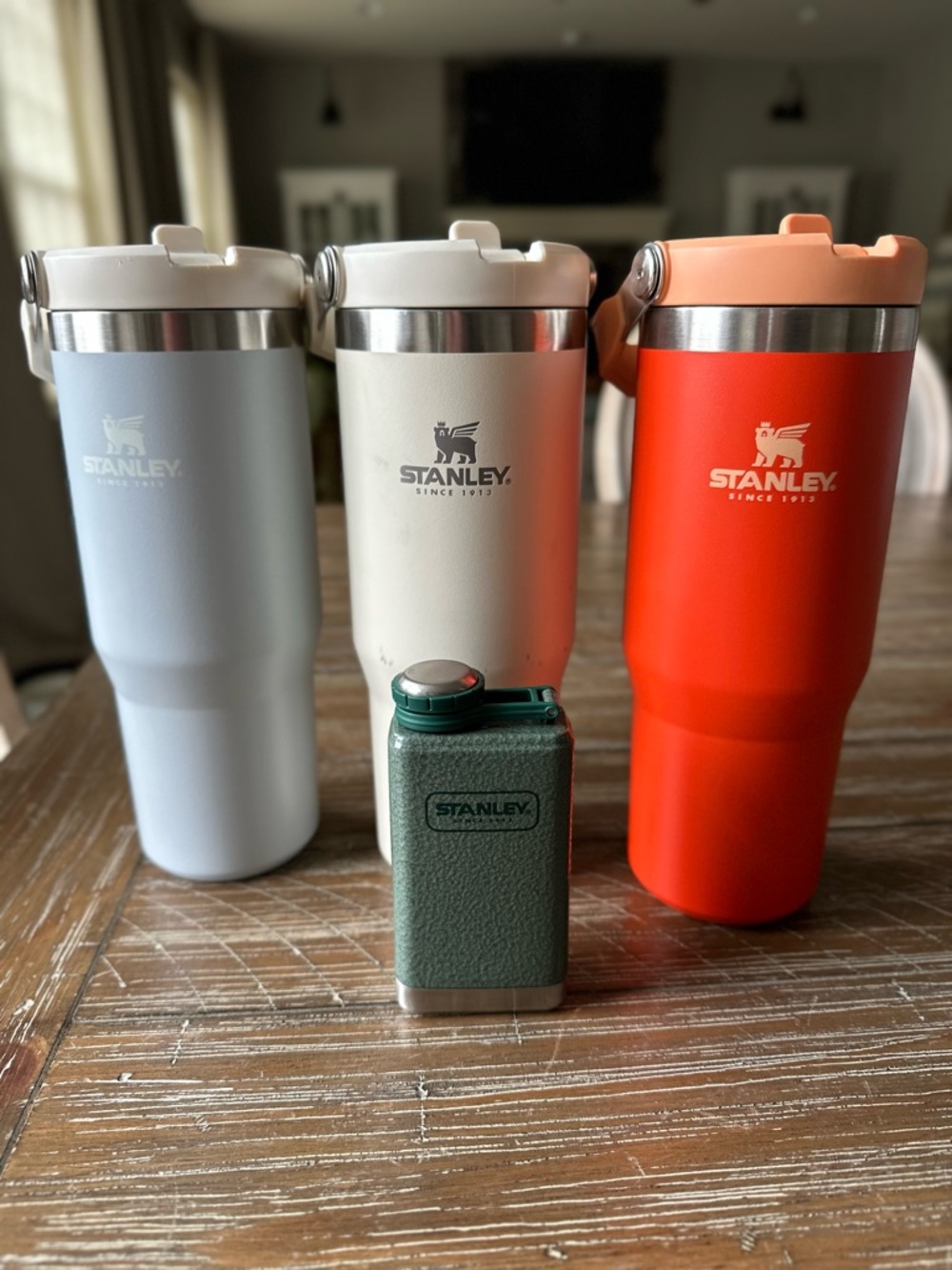 Stanley Travel Tumblers & Textured Flask - Light Blue, Cream, Orange & Green